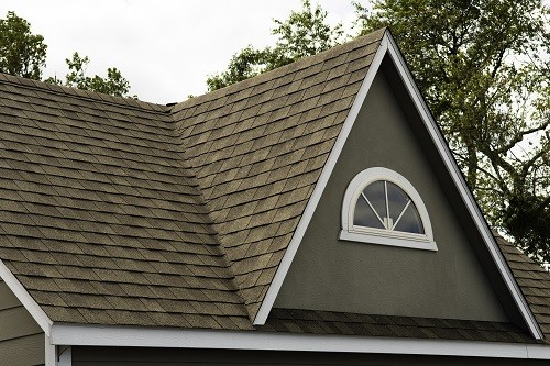 Roof covered asphalt shingles roofing construction house rooftop construction.