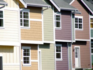 Multiple homes with different colored siding