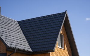 Grey roof on an orange suburban home