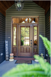 Wooden front door with window and matching sidelites 